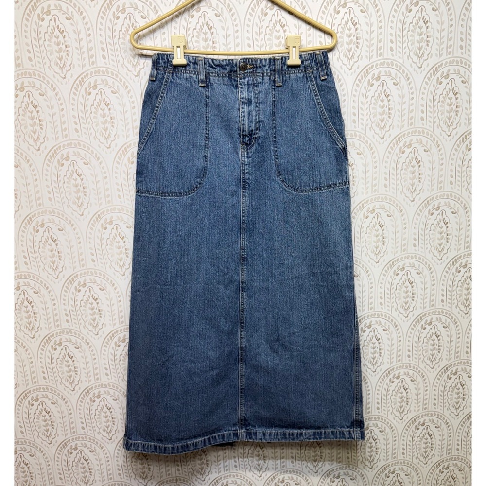 Maurices Denim Maxi Skirt Women 10 Blue‎ Vintage Cotton Patch Pocket High Waist